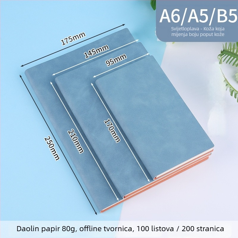 Bilježnica s prilagođenim logom, kožni omot od ovčje kože, vezanje koncem i ljepilom, Dowling papir 80 g, 100–200 stranica