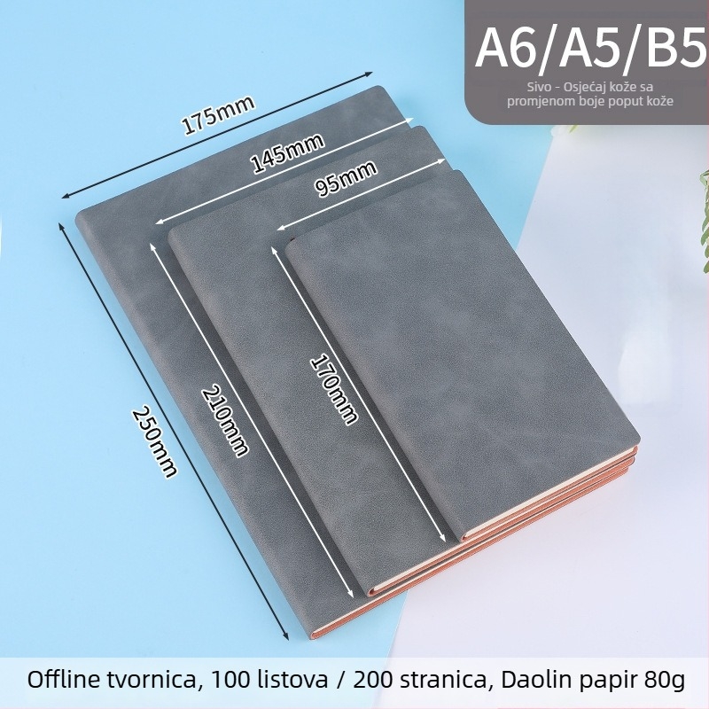 Bilježnica s prilagođenim logom, kožni omot od ovčje kože, vezanje koncem i ljepilom, Dowling papir 80 g, 100–200 stranica