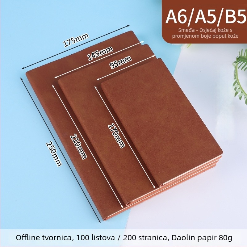 Bilježnica s prilagođenim logom, kožni omot od ovčje kože, vezanje koncem i ljepilom, Dowling papir 80 g, 100–200 stranica