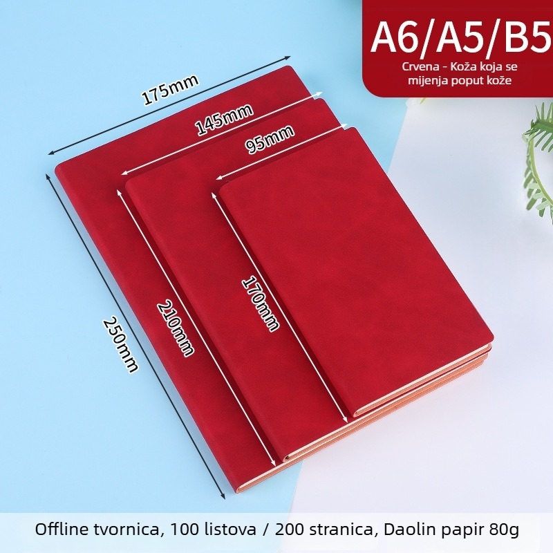 Bilježnica s prilagođenim logom, kožni omot od ovčje kože, vezanje koncem i ljepilom, Dowling papir 80 g, 100–200 stranica