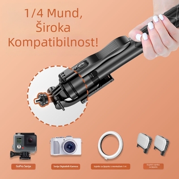 Bluetooth selfie štapić s osvjetljenjem i podnim stativom — Model L16, Aluminijska legura, Uključeno daljinsko upravljanje, Bluetooth, Osvjetljenje