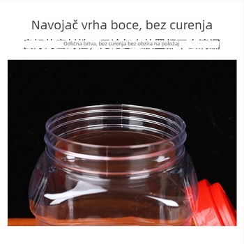 Kvadratna PET boca za med, puhanjem oblikovana, zapremina 1,5 kg, sadržaj meda 1500 g, sadržaj vode 1000 g