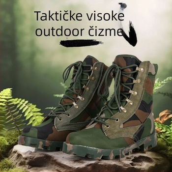 Planinarske tenisice visokog kroja: prozračni platneni gornji dio, gumena srednja potplat, prednje vezanje