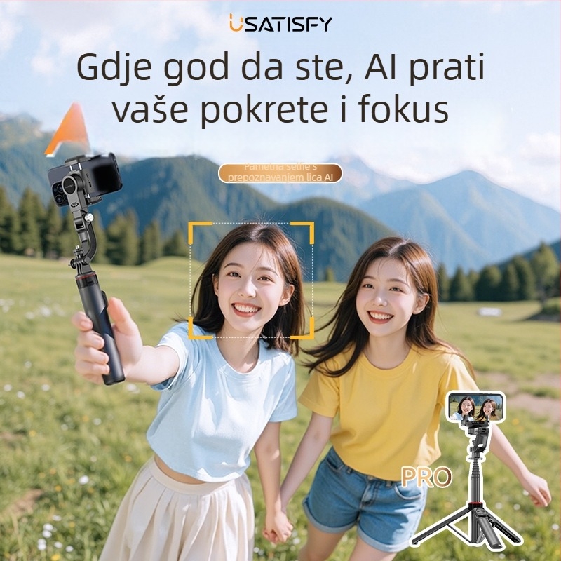 Usatisfy AI praćenje lica 360° stabilizator kamere s gimbalom Bluetooth — Prijenosni selfie štapi Pro, od plastike, daljinsko upravljanje uključeno