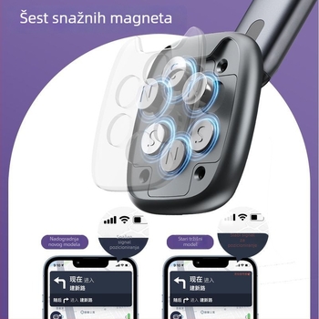 Držač za telefon u autu s fleksibilnim, izvlačnim vratom i snažnom magnetskom bazom – pričvršćivanje usisnom čašom na ploču instrumenta