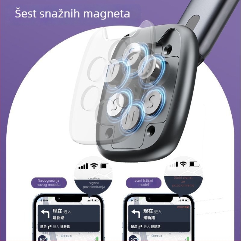 Držač za telefon u autu s fleksibilnim, izvlačnim vratom i snažnom magnetskom bazom – pričvršćivanje usisnom čašom na ploču instrumenta