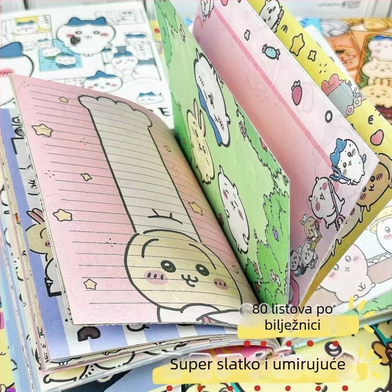 A5 bilježnica s mekim koricama, unutarnje stranice s ilustracijama, slatki kawaii stil, debela izrada