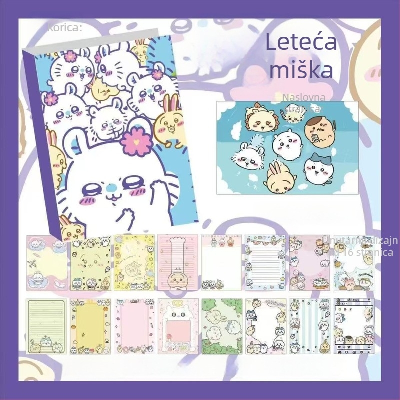 A5 bilježnica s mekim koricama, unutarnje stranice s ilustracijama, slatki kawaii stil, debela izrada