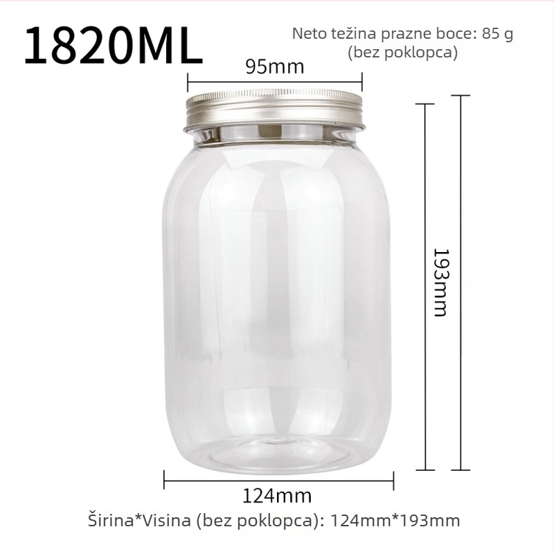 PET posuda za orašaste plodove, kapacitet 1820 ml, lako otvarajući poklopac, prozirni ili aluminijski poklopac