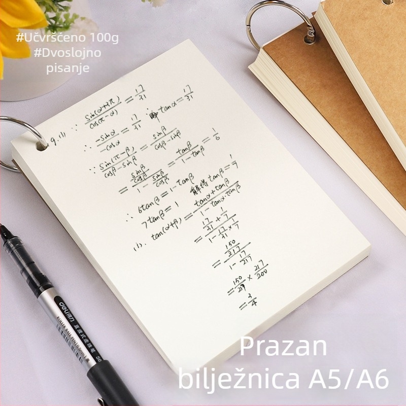 Bilježnica s labavim listovima, korice od kraft papira, stranice od sirove drvne pulpe, težina papira 100 g, 50–100 stranica
