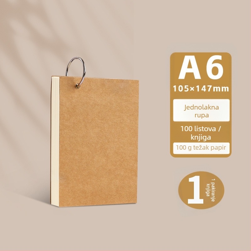Bilježnica s labavim listovima, korice od kraft papira, stranice od sirove drvne pulpe, težina papira 100 g, 50–100 stranica