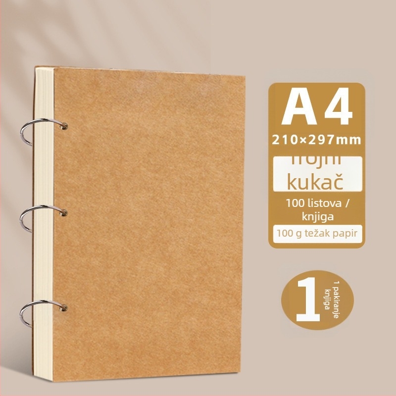 Bilježnica s labavim listovima, korice od kraft papira, stranice od sirove drvne pulpe, težina papira 100 g, 50–100 stranica