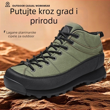 Visoke planinarske cipele – koža prvog sloja, vodootporne, protuklizna gumena potplata, debela đon za povećanje visine