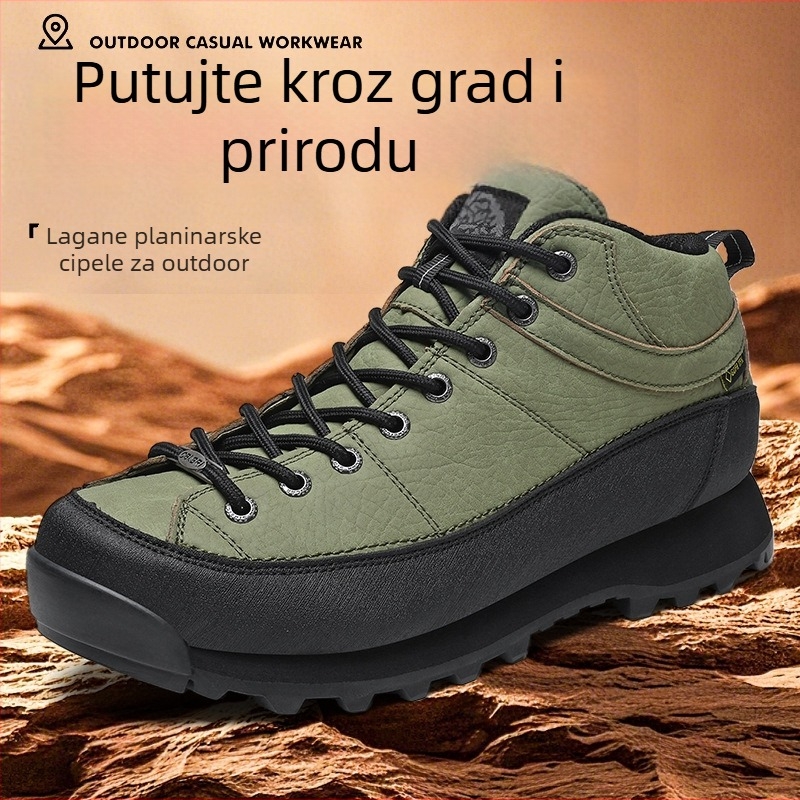 Visoke planinarske cipele – koža prvog sloja, vodootporne, protuklizna gumena potplata, debela đon za povećanje visine