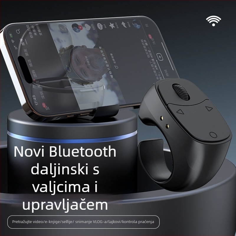 Prsten za daljinsko upravljanje telefonom za TikTok - Bluetooth 5.3, ABS, model Jx12, 57 g, zumiranje i selfie, kutija za punjenje