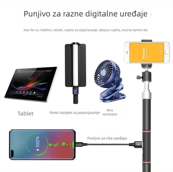 Punjavajući držač za telefon, višenamjenski stalak za uživo prijenos, trodijelni nosač za power bank za kampiranje