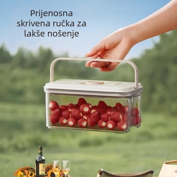 Kutija za očuvanje svježine s ručkom, vakuumski zatvorena, četvrtasti oblik, kapacitet 5 L+, plastika