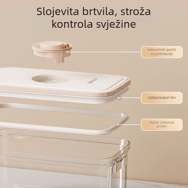 Kutija za očuvanje svježine s ručkom, vakuumski zatvorena, četvrtasti oblik, kapacitet 5 L+, plastika