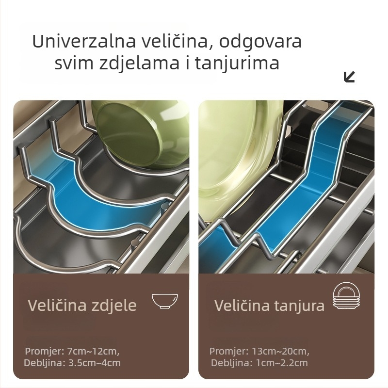 Gunmetal Gray zidni stalak za zdjele i tanjure, kuhinjski organizator za odvodnju, bez bušenja