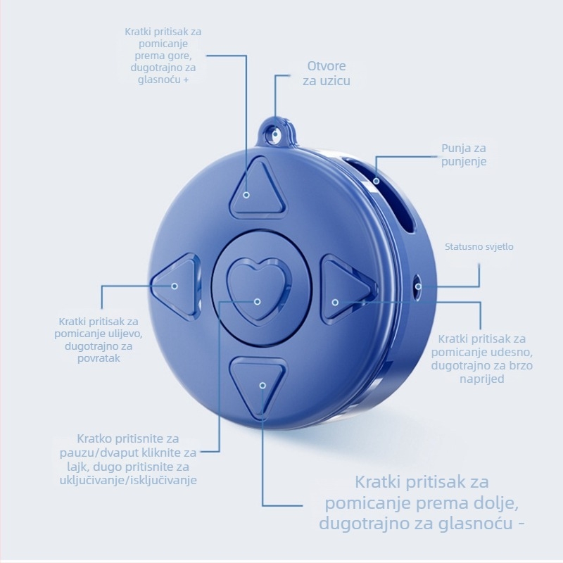 GT66 Bluetooth daljinski upravljač za prst za TikTok: prebacivanje stranica i lajkovi, ABS, 40 g, Bluetooth 4.2, punjiv