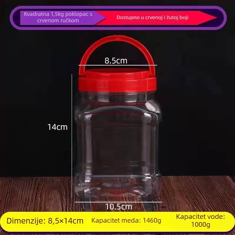 Kvadratni PET plastični spremnik za pohranu hrane, 1,5 kg po setu, bez logotipa, univerzalna upotreba