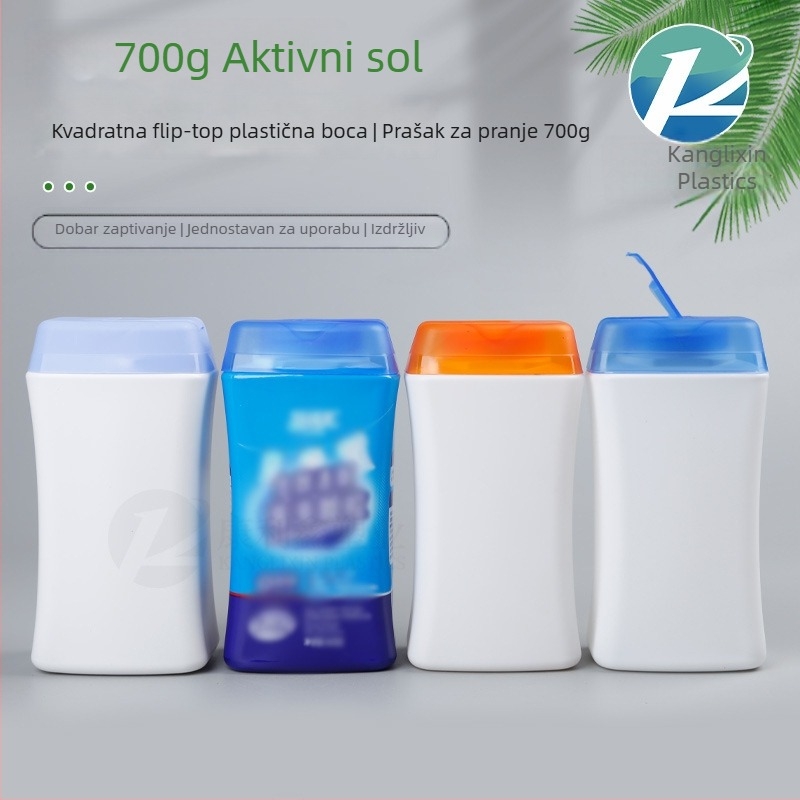 HDPE četverokutna plastična boca za prašak s flip-top poklopcem i brtvom, kapacitet 700 g, promjer tijela 96 mm, visina 186 mm