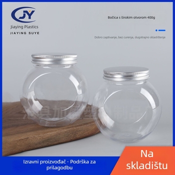PET plastična posuda sa širokim otvorom, prozirna, s plastičnim poklopcem, kapacitet 400 ml