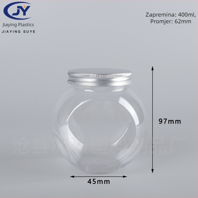 PET plastična posuda sa širokim otvorom, prozirna, s plastičnim poklopcem, kapacitet 400 ml