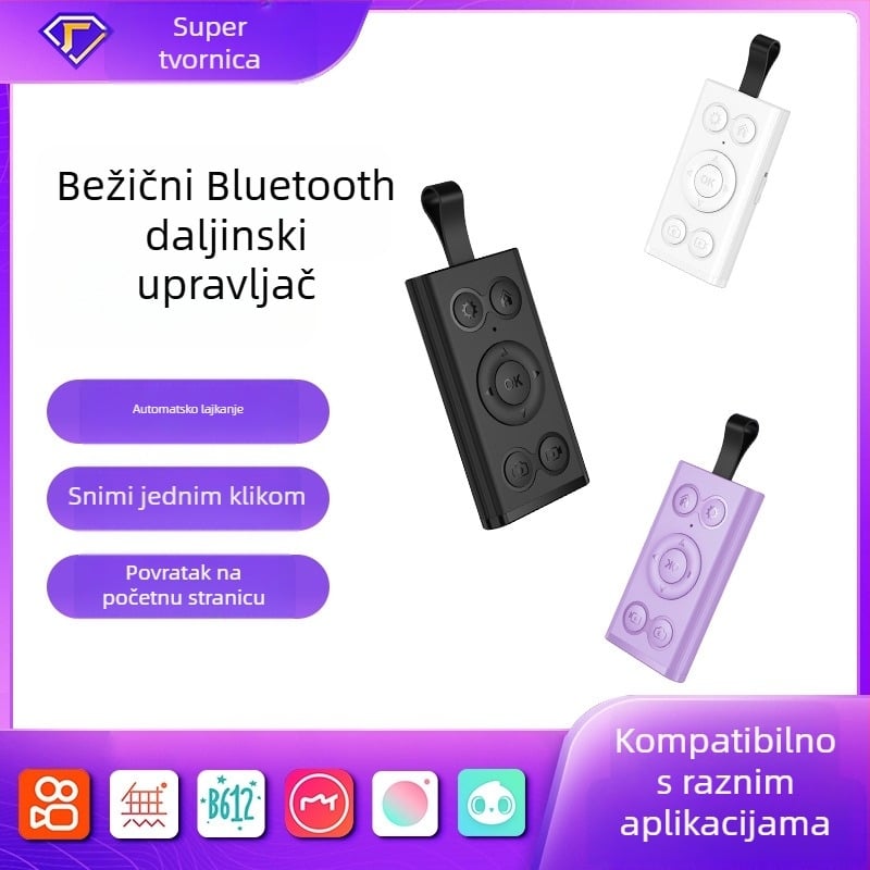 Punjenje Bluetooth video daljinski upravljač za pametne telefone (Gumb za selfie, Like, Prelistavanje stranice) (DY18; BT 4.2; ABS; 35 g)
