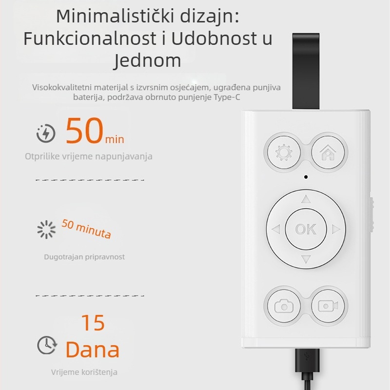 Punjenje Bluetooth video daljinski upravljač za pametne telefone (Gumb za selfie, Like, Prelistavanje stranice) (DY18; BT 4.2; ABS; 35 g)