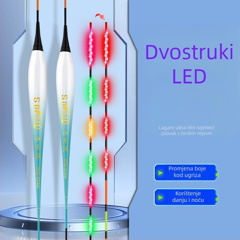 LED osvijetljena elektronička pluta za ribolov – ultra tanka, mijenja boju, dnevno/noćno korištenje, visoka osjetljivost, pluta za vertikalni drift