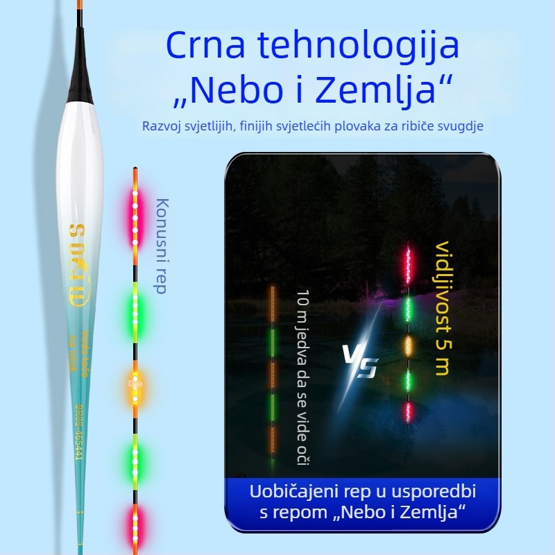 LED osvijetljena elektronička pluta za ribolov – ultra tanka, mijenja boju, dnevno/noćno korištenje, visoka osjetljivost, pluta za vertikalni drift