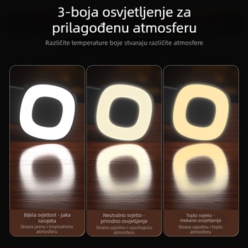 Ručna rasvjeta za fotografiju – Bluetooth 5.0, automatsko okretanje, 3 razine osvjetljenja, ABS kućište, BBC-15 prijenosni držač za selfie/vlog
