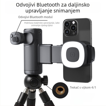 Ručna rasvjeta za fotografiju – Bluetooth 5.0, automatsko okretanje, 3 razine osvjetljenja, ABS kućište, BBC-15 prijenosni držač za selfie/vlog