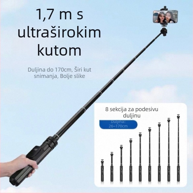 Yunteng 361 selfie štap tripod Pocket3 stabilizator za mobitele — aluminijsko tijelo, Bluetooth daljinski upravljač, mogućnost prilagodbe