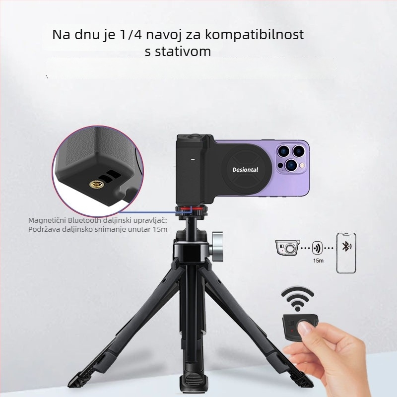 Magnetski Bluetooth pomoćnik za telefon – video stabilizacija i Vloga, glava stativa za jednu ruku, PH-30B, ABS, težina 95 g