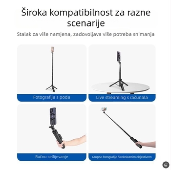 Magnetični selfie štap s tripodom za iPhone MagSafe – aluminijska legura; daljinski upravljač uključen; Bluetooth; mogućnost prilagodbe