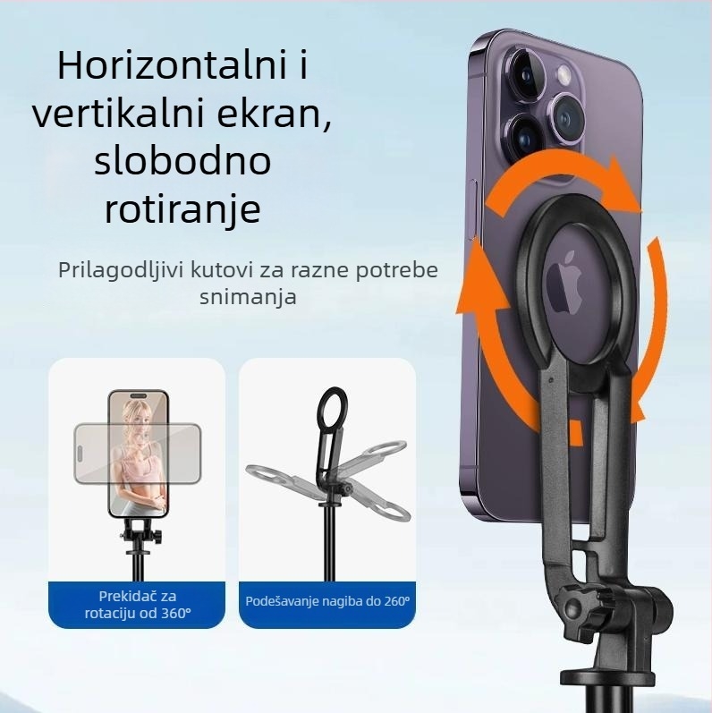 Magnetični selfie štap s tripodom za iPhone MagSafe – aluminijska legura; daljinski upravljač uključen; Bluetooth; mogućnost prilagodbe