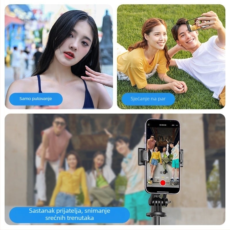 Univerzalni uređaj za selfie: projekcija zaslona mobilnog telefona — Bluetooth, stabilizacija slike, aluminijsko kućište, prilagodljivo