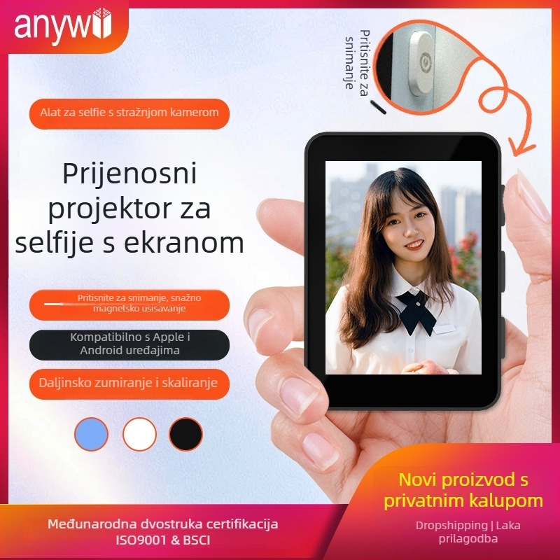 Zaslon telefona kao ogledalo za selfie i magnetski stražnji selfie; Bluetooth 5.4, ABS, 80 g