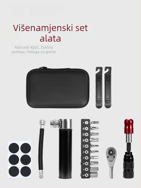 Set alata za popravak bicikla s pumpom i ključem — višenamjenski skup alata za planinski bicikl