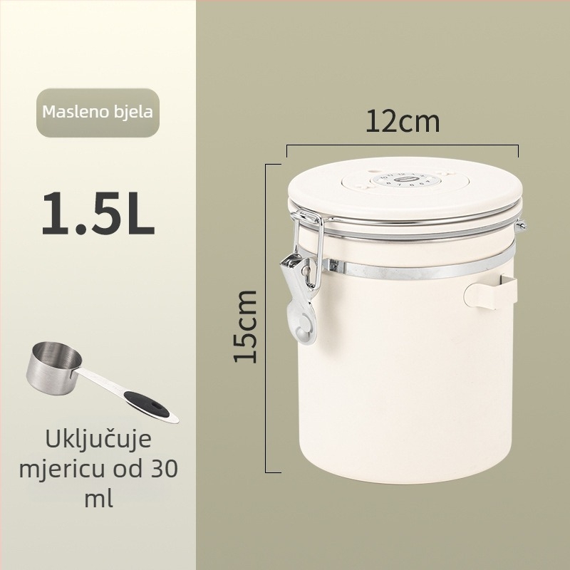 Kružni spremnik za kavu zrna od 304 nerđajućeg čelika, vakuumski zatvoren, kapacitet 1–2 L, moderni minimalistički stil