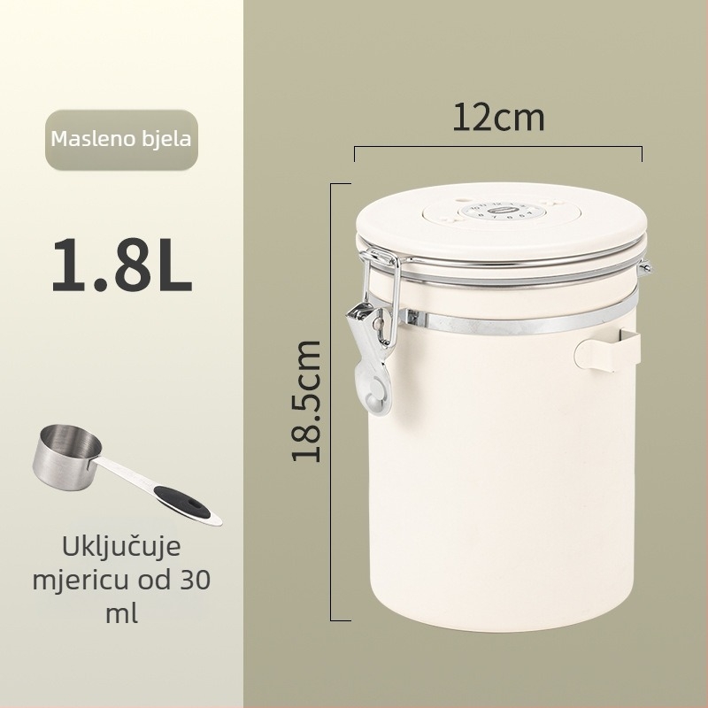 Kružni spremnik za kavu zrna od 304 nerđajućeg čelika, vakuumski zatvoren, kapacitet 1–2 L, moderni minimalistički stil