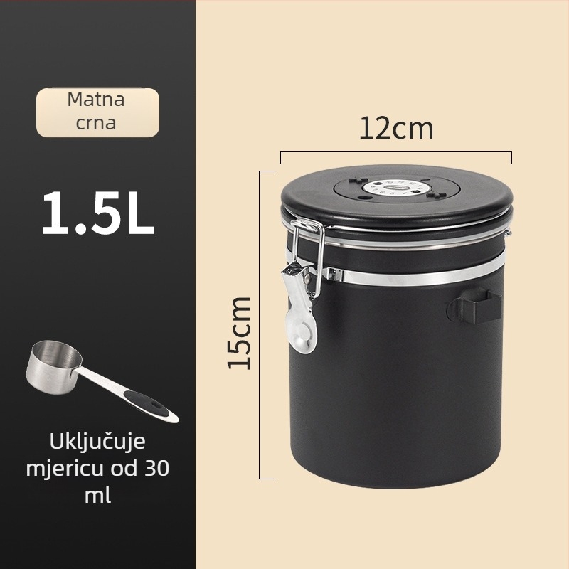 Kružni spremnik za kavu zrna od 304 nerđajućeg čelika, vakuumski zatvoren, kapacitet 1–2 L, moderni minimalistički stil