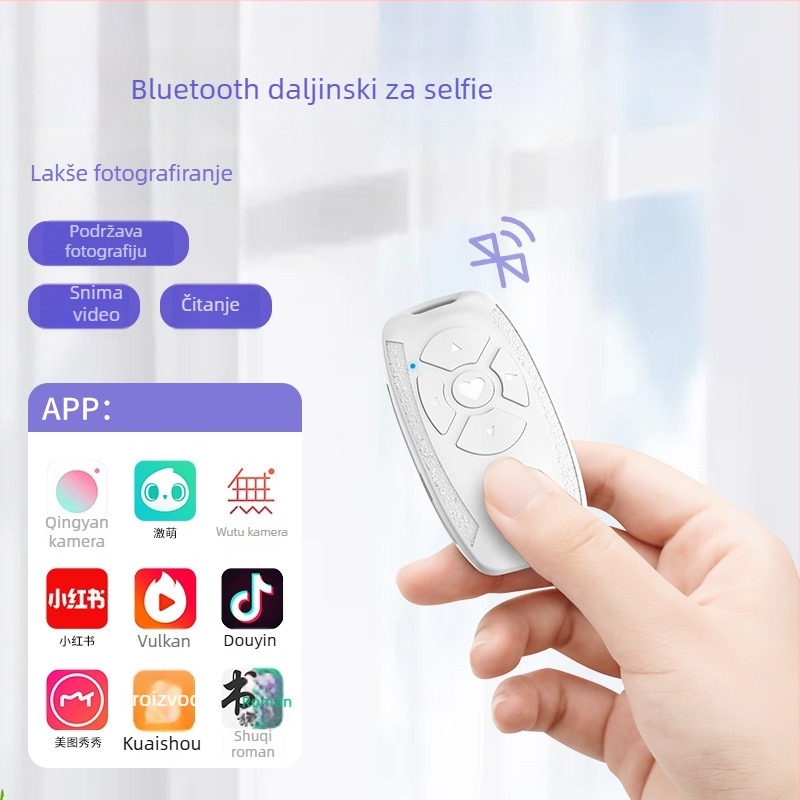 S86 Bluetooth daljinsko upravljanje za selfie za pametni telefon, model S86, Bluetooth 4.0, punjiva polimer baterija, plastično kućište, težina 40 g