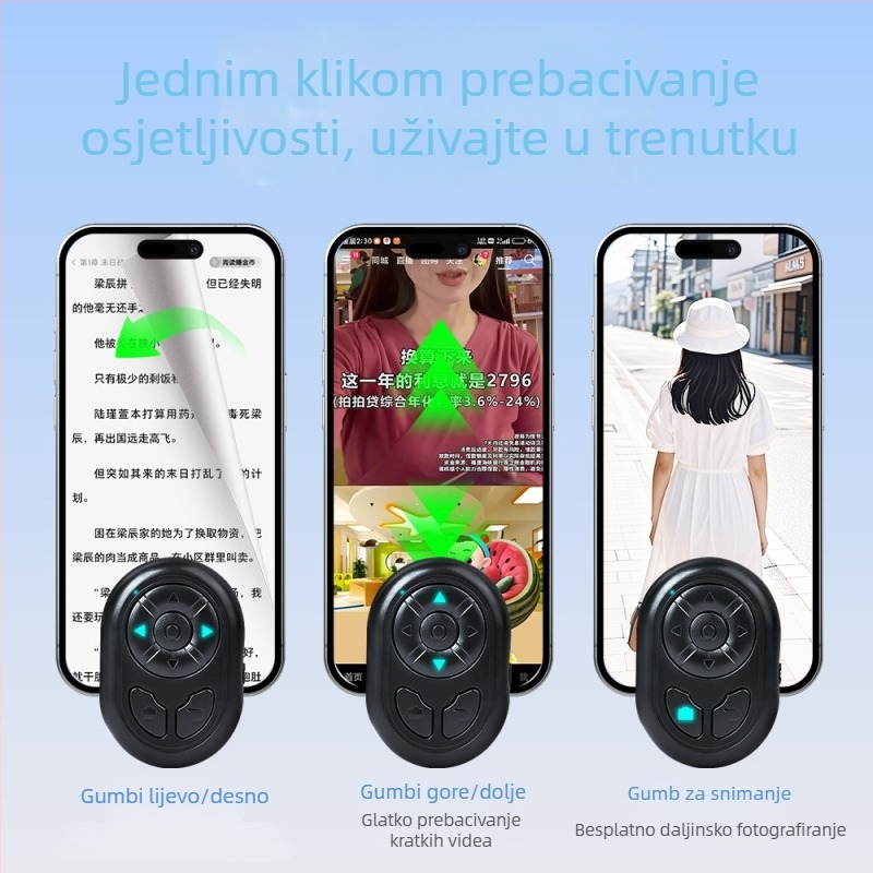 Daljinski upravljač za mobilni telefon s Bluetoothom 4.0, 7 tipki, model CH-7JYQDC-H, ABS kućište, težina 14 g