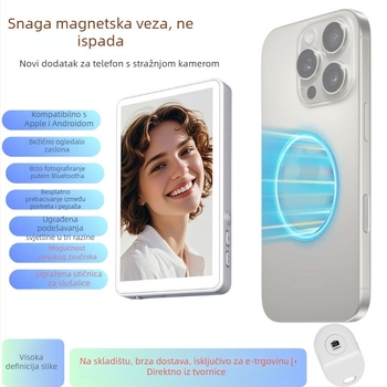 Prijenosni projektor za selfie za telefon – Bluetooth alat za selfije s magnetskim stražnjim zaslonom za praćenje – HD prijenos uživo i podijeljeni zaslon, model K2, Bluetooth 2.0, ABS, 110 g, kompatibilan s iOS i Android
