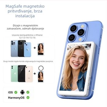 Prijenosni projektor za selfie za telefon – Bluetooth alat za selfije s magnetskim stražnjim zaslonom za praćenje – HD prijenos uživo i podijeljeni zaslon, model K2, Bluetooth 2.0, ABS, 110 g, kompatibilan s iOS i Android
