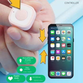 Mini Bluetooth daljinski upravljač za kameru s funkcijom pomicanja stranica dodirnim vrhom, model zl-01, Bluetooth 4.0, ABS+silicone, težina oko 4 g