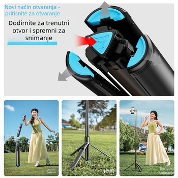 Selfie štapić i tripod za telefon, sve-u-jednom, prenosni teleskop Bluetooth s daljinskim upravljačem, legura, prilagodljiv, univerzalno